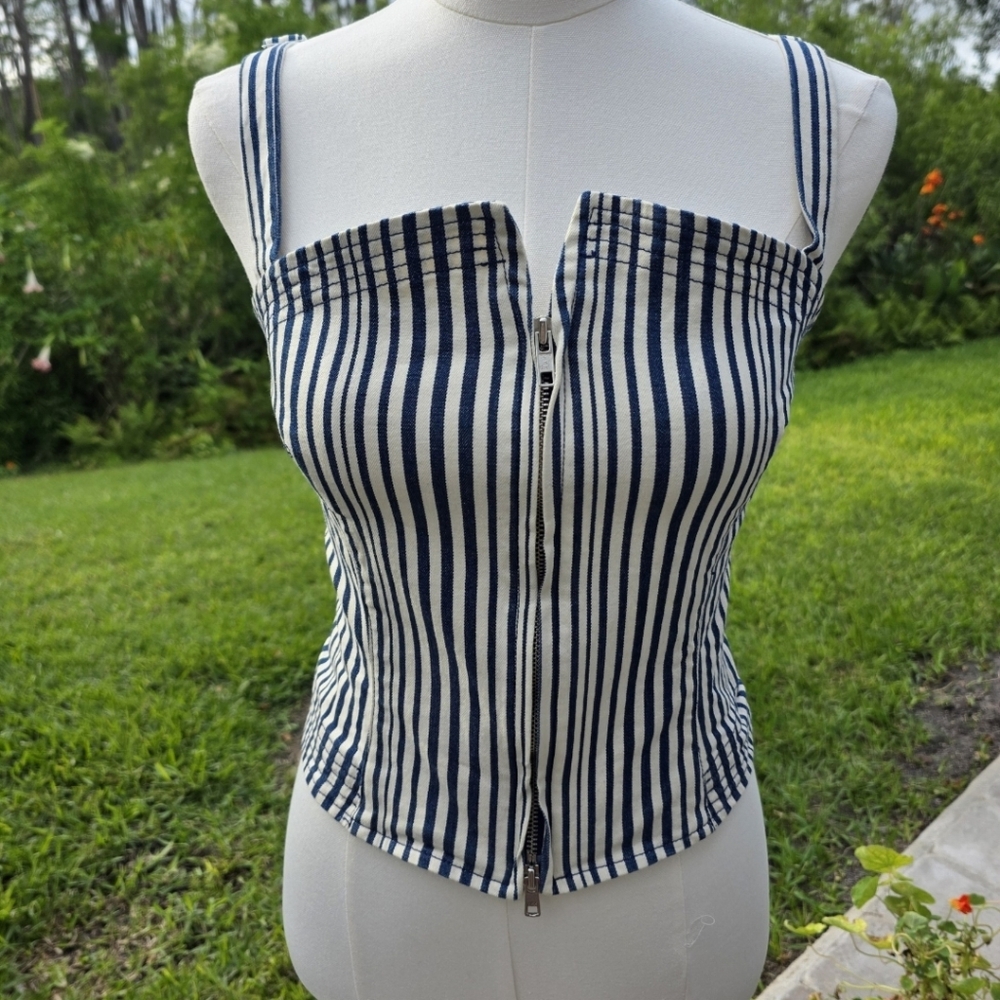 Isabel de Pedro Spain Striped Stretch Denim Corset & Bolero Set US 4 - Picture 6 of 16